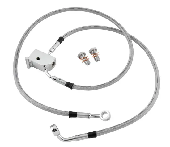 Twin Power Chrome Stainless Braided DOT Front Brake Line Kit 1
