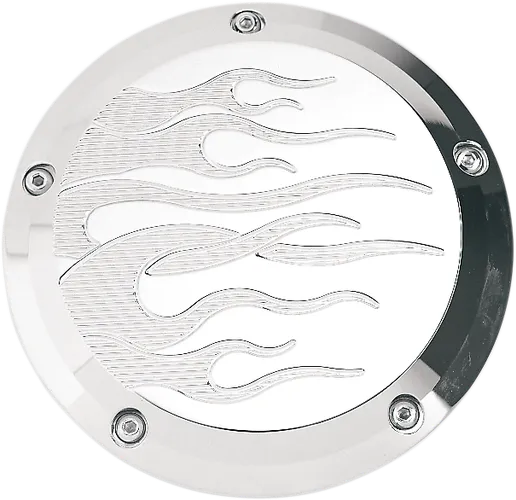 Joker Billet Aluminum Derby Cover Flame Chrome w Mount