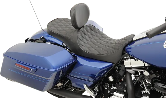 DS Black Leather Vinyl Double Diamond Stitch 2 Up Touring Seat