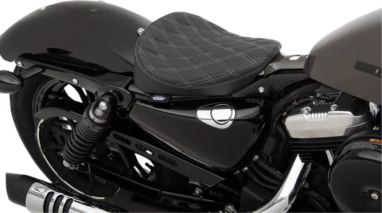 DS Black Vinyl Silver Double Diamond Stitch Bobber Solo Seat