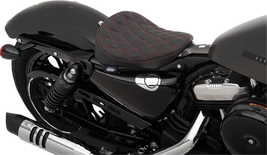 DS Black Vinyl Red Double Diamond Stitch Bobber Solo Seat