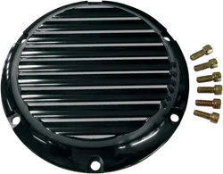 Joker Billet Aluminum Derby Cover Finned Black Silver w Mount