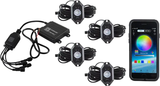 Moose Universal 12V Bluetooth RGB LED Underbody Rock Light 4 Pod Kit
