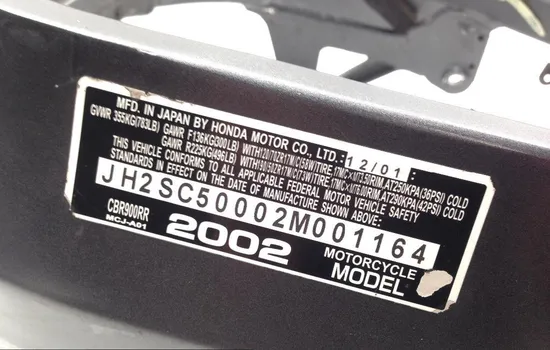 Main Frame Chassis Ez Regstr from 2002 Honda CBR 954RR