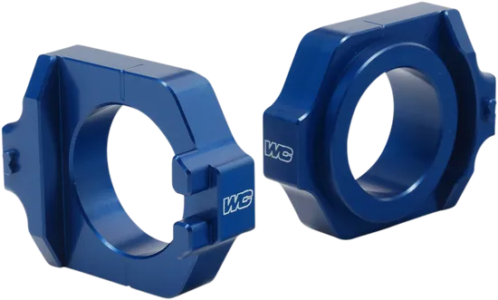 Works Blue Aluminum Elite Axle Block Pair