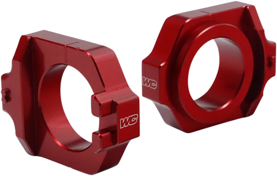 Works Red Aluminum Elite Axle Block Pair