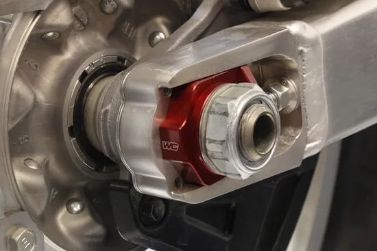 Works Red Aluminum Elite Axle Block Pair