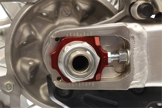 Works Red Aluminum Elite Axle Block Pair