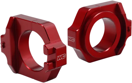 Works Red Aluminum Elite Axle Block Pair