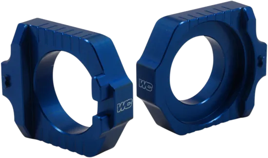 Works Blue Aluminum Elite Axle Block Pair