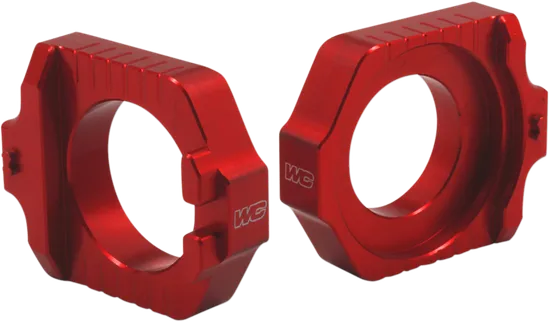 Works Red Aluminum Elite Axle Block Pair