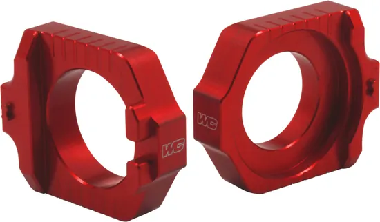 Works Red Aluminum Elite Axle Block Pair