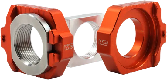 Works Orange Aluminum Elite Axle Block Pair