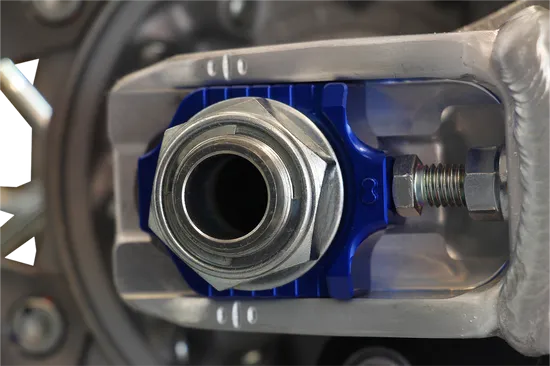 Works Blue Aluminum Elite Axle Block Pair