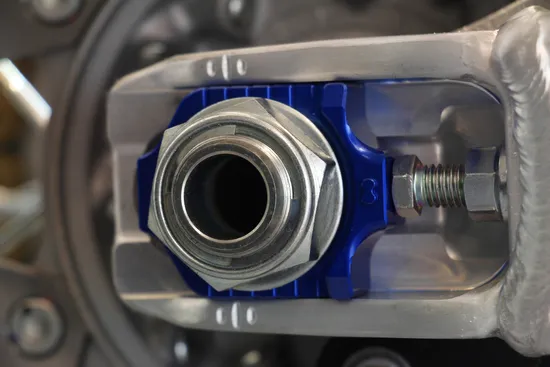 Works Blue Aluminum Elite Axle Block Pair