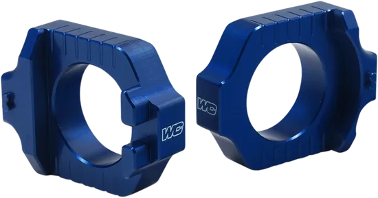 Works Blue Aluminum Elite Axle Block Pair