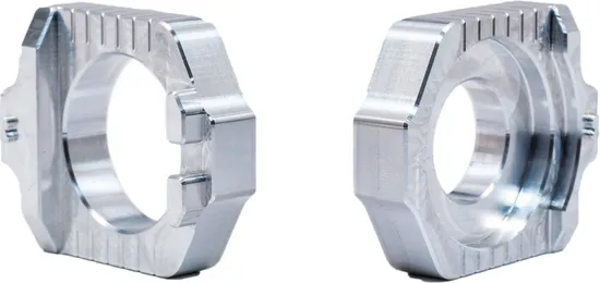 Works Silver Aluminum Elite Axle Block Pair 1