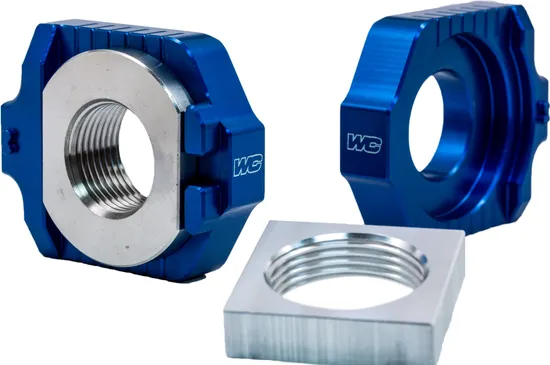 Works Blue Aluminum Elite Axle Block Pair