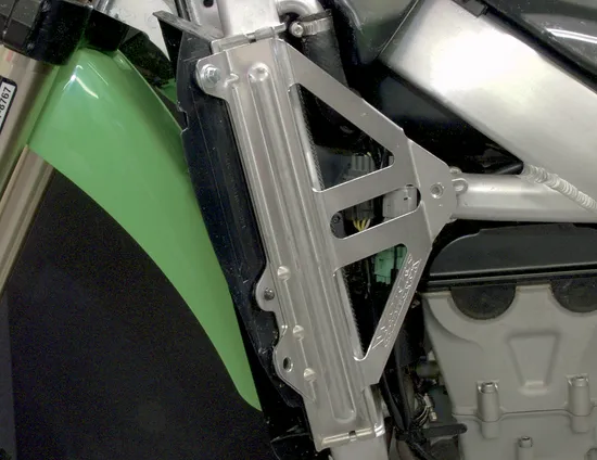 Works Silver Aluminum Radiator Brace Guard for Kawasaki KX450F