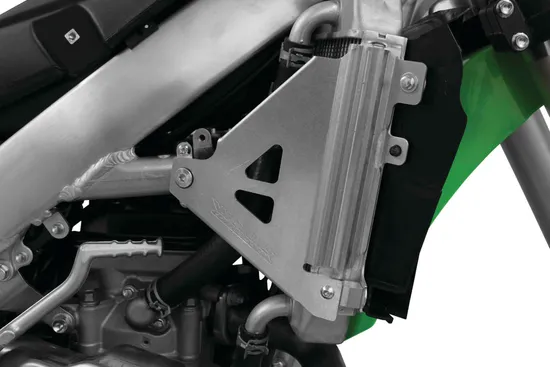 Works Silver Aluminum Radiator Brace Guard for Kawasaki KX450F