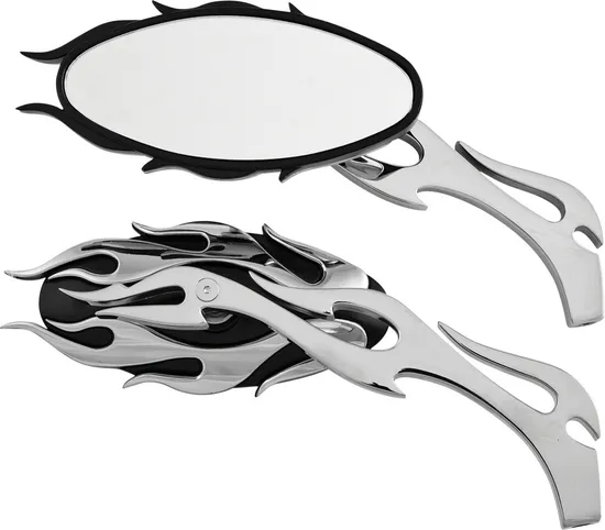 Harddrive Black Chrome Flame Mirrors Set
