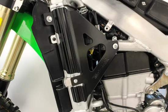 Works Black Aluminum Radiator Brace Guard for Kawasaki KX450