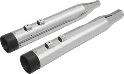 DS Chrome 4in Slip Ons Mufflers Set Black End Caps