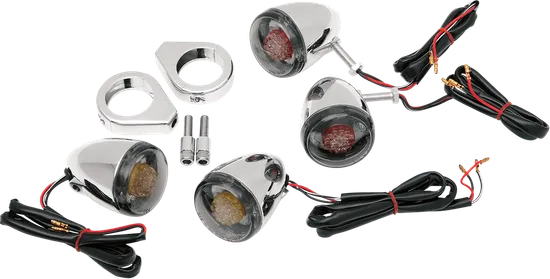 DS Complete Chrome Clamp Mount LED Deuce Style Turn Signal Kit w Smoke Lens