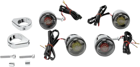 DS Complete Chrome Clamp Mount LED Deuce Style Turn Signal Kit w Smoke Lens