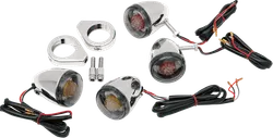 DS Complete Chrome Clamp Mount LED Deuce Style Turn Signal Kit w Smoke Lens