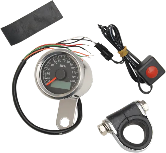 DS MPH SS Black Face 1.87in Mini Speedometer w Odometer