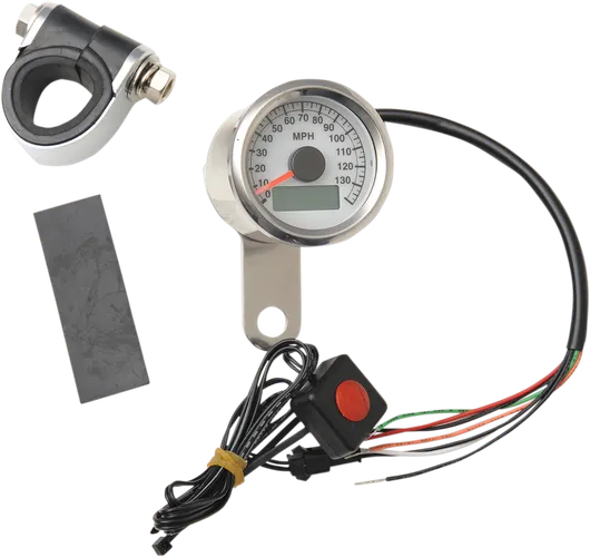 DS MPH Polished White Face Mini Electric Speedometer w Odometer