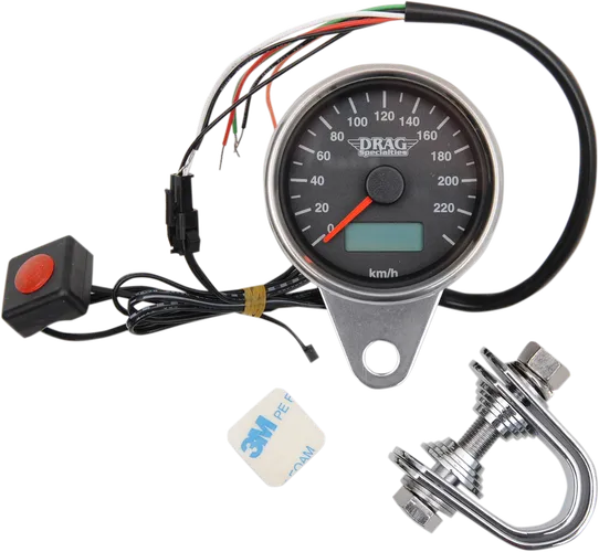 DS KMH SS Black Face 2.37 in Mini Speedometer w Odom