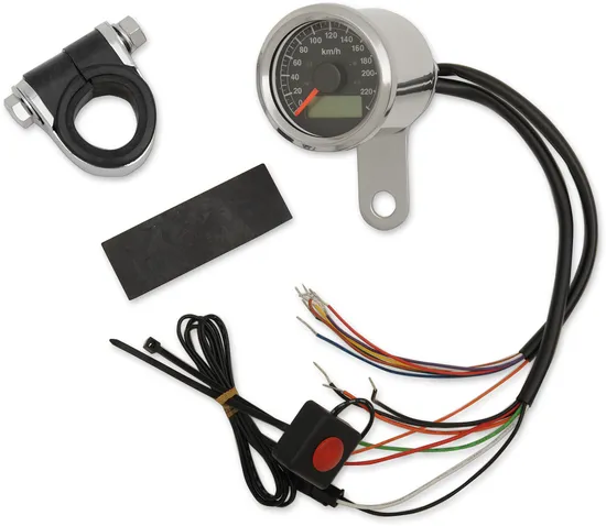 DS Stainless Steel Black Face Metric Speedometer with Indicator Lights 1