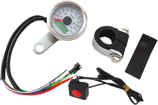 DS Stainless Steel White Face Metric Speedometer with Indicator Lights