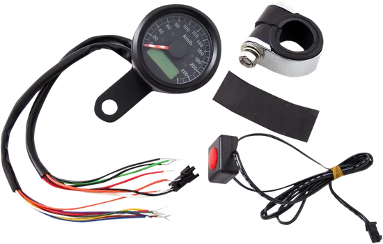 DS Stainless Steel Black Face Metric Speedometer with Indicator Lights 1