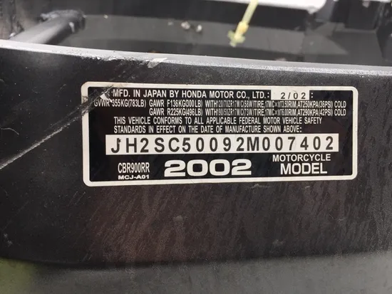 2002 Honda CBR954RR CBR 954RR Main Frame Chassis 2611A