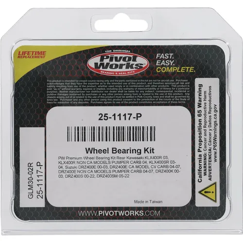 Pivot Works Premium Rear Wheel Bearing Kit for Kawasaki Suzuki Motorcycle 400