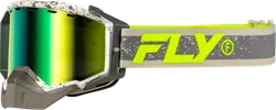 Fly Racing Gray Yellow Adult Zone Snow Goggle Dual Green Mirror