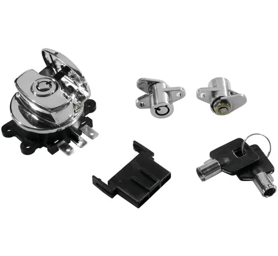 BC Chrome Ignition Switch and Saddlebag Lock Kit Matching Keys Harley Road King
