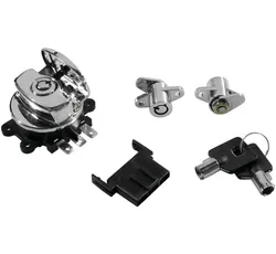 BC Chrome Ignition Switch and Saddlebag Lock Kit Matching Keys Harley Road King