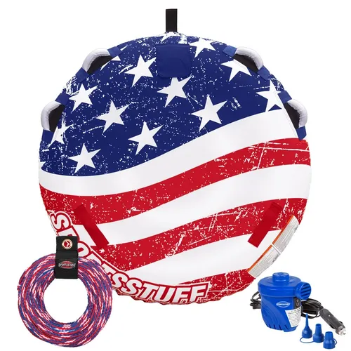 Stars N' Stripes Inflatable Towable Tube w Rope Pump Single Rider