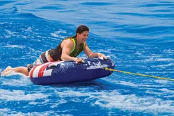 Stars N' Stripes Inflatable Towable Tube w Rope Pump Single Rider