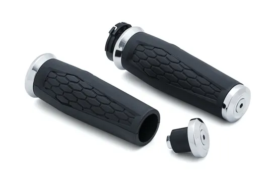 Kuryakyn Hex Aluminum Handlebar Grips Pair Chrome Dual Cable
