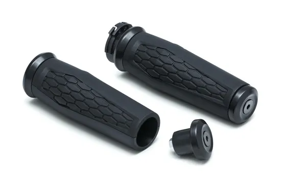 Kuryakyn Hex Aluminum Handlebar Grips Pair Black Dual Cable