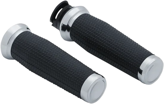 Kuryakyn Thresher Handlebar Grips Pair Chrome Knurled Rubber