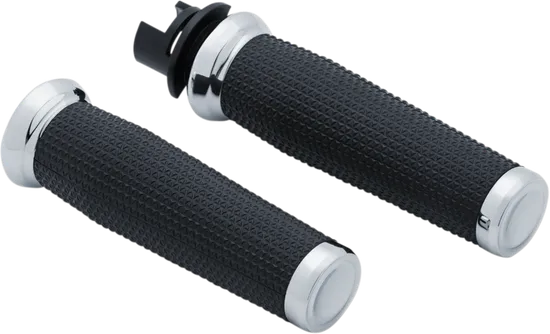 Kuryakyn Thresher Handlebar Grips Pair Chrome Knurled Rubber