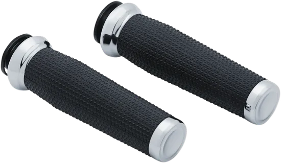 Kuryakyn Thresher Handlebar Grips Pair Chrome Knurled Rubber