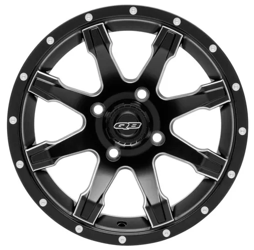 QuadBoss Matte Black Grinder Front Wheel Rim 4110 5+2 14x7