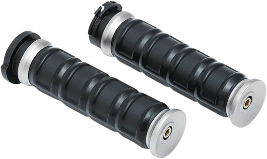 Kuryakyn Dillinger Handlebar Grips Pair Silver Ribbed Rubber